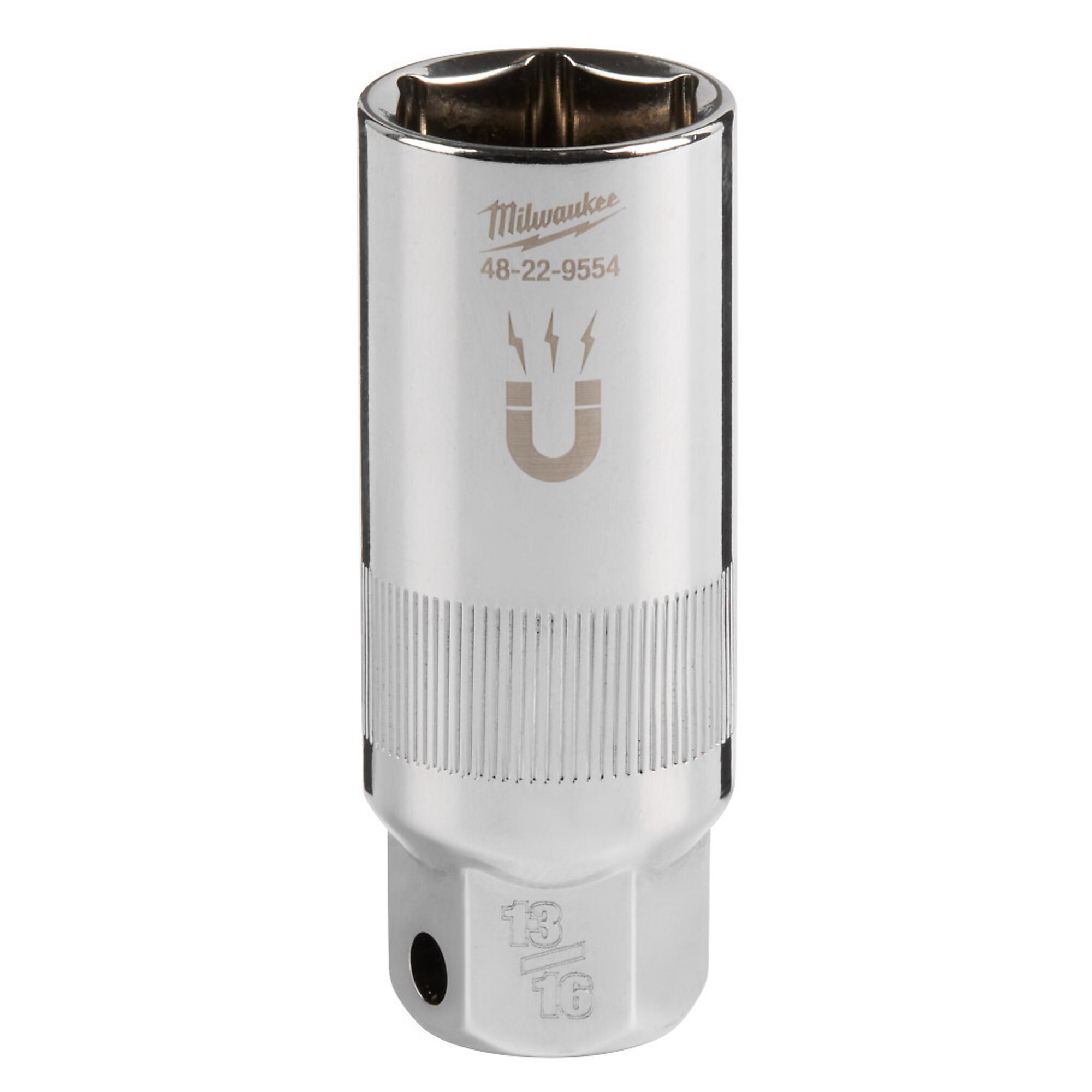 Milwaukee, 3/8in. Drive 13/16in. Magnetic Spark Plug Socket, Drive Size 13/16 in, Model# 48-22-9554